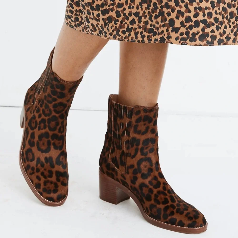 Madewell The Autumn High Chelsea Boot in Leopard Calf Hair- New